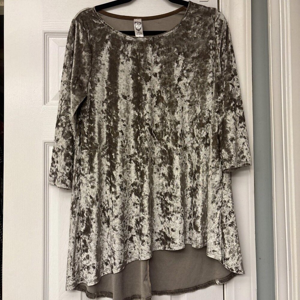 2B Together Women Size M Elegant Tan Velvet Tunic Top Blouse Shirt. Casual